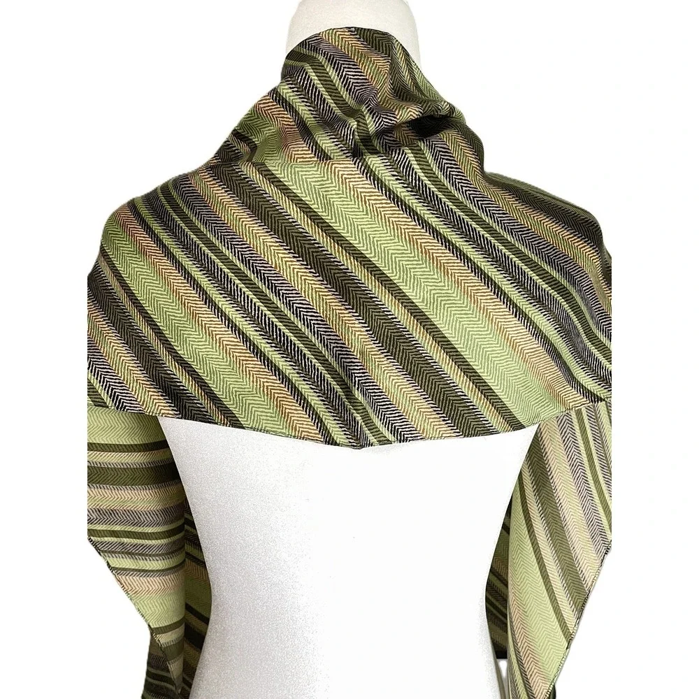 Echo Silk Scarf Green Tan Black Chevron Herringbone Striped Rectangular Wrap‎